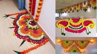 Diwali Flower Rangoli designs | Flower Border Rangoli design Ideas