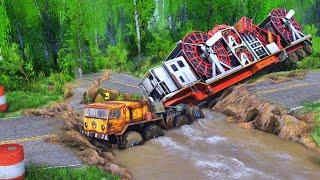 Rusty Truck Skills Transporting Huge Cable Rolls on Extreme Roads