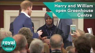 Prince Harry and Prince William open the Greenhouse Centre by cutting the ribbon together