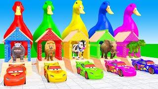 5 Giant Duck Cartoon,Cow,Elephant,Tiger,Lion,Dinosaur,Paint Wild Animals Crossing Fountain Animation
