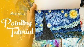 Acrylic Painting Tutorial - Starry Night by Van Gogh