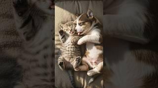 Adorably Asleep: Kitten and Puppy in Pure Peace