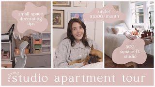 studio apartment tour // 300 square foot apartment tour, small space living & dorm room decor ideas