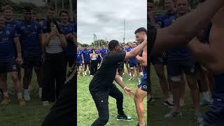 UFC world champion Jon Jones teaches fighting moves to Canterbury Bulldogs