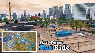 First-Person Sunset rush hour Bus-Ride through the whole city! | Cities: Skylines | Sunset Harbor