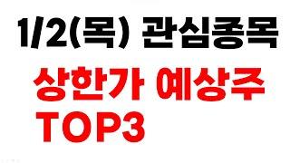 [주식] 1/2(목) 관심종목 상한가 예상주 TOP3