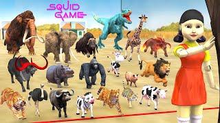 Animals Dinosaurs vs Squid Game Doll Red Light, Green Light Save Cow vs Lion vs Elephant vs Dinosaur