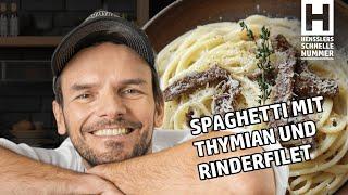 Quick spaghetti with thyme and beef fillet recipe by Steffen Henssler