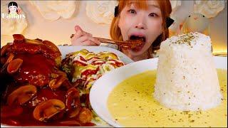 Mukbang:) Pork cutlet and Corn soup Mukbang  Big Bites :: ASMR :: Eatingshow 