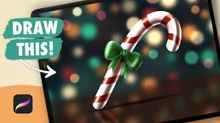 Procreate Drawing for Beginners | Christmas Candy Cane - Digital Art Tutorial (step by step)