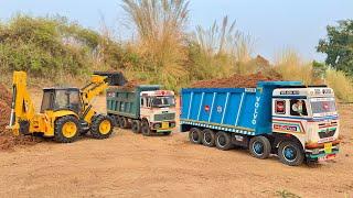 Jcb 5cx backhoe loading mud in Tata truck 2518 and tata tipper truck | jcb cartoon #3