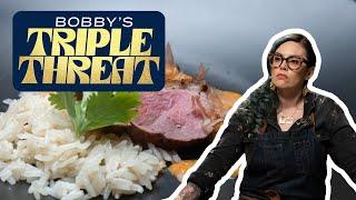 Claudette Zepeda Attempts Bobby's Triple Threat | Bobby's Triple Threat | Food Network