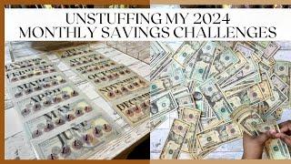 2024 MONTHLY SAVINGS CHALLENGE CASH UNSTUFFING! | LOW-INCOME SAVINGS CHALLENGES | JANUARY 2025