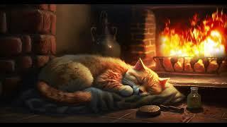 Soothing Sounds of a Purring Red Cat and the Warmth of a Crackling Fireplace