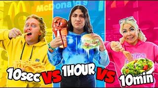 You have 10 SEC VS 1 MINUTE VS 1 HOUR to eat the FAST FOOD CHALLENGE!