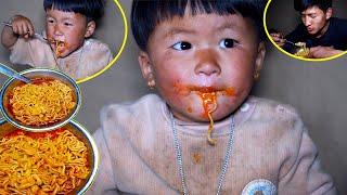 Little Jonson having hot & Spicy noodles with dad@pastorallifeofnepal