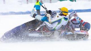 Ice speedway crashes. Big crash Fadeev (blue)-Bulankin (yellow) Russian Superleague 2021,3 stage.Ufa