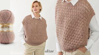 Knit Weave Stitch Sweater with Alize Angora Gold
