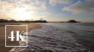 ASMR  Santa Monica Beach Sunrise Walk  3D Binaural Ocean Wave Sound 