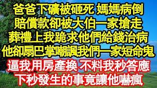 爸爸下礦被砸死 媽媽病倒，賠償款卻被大伯一家搶走，葬禮上我跪求他們給錢治病，他卻扇巴掌嘲諷我們一家短命鬼，逼我用房產換 不料我秒答應，下秒發生的事竟讓他嚇瘋真情故事會||老年故事||情感需求||愛情