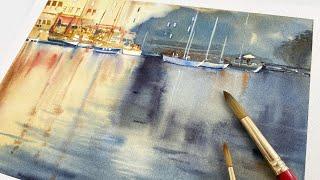 Port of Honfleur Watercolor Painting | Enterclass Lesson by Sergei Kurbatov