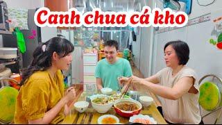 #269 Ăn cơm tại nhà canh chua cá, tôm kho đơn giản mà chồng Pháp khen-đi chợ ăn bún thịt nướng