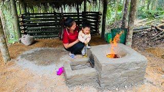 single mother taking care of childrenGo carry materials to build a furnace to cook food for pigs