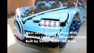 First LEGO Technic Bugatti Chiron w Working Lights & Power Functions Built by 7 Years Old Andy 42083