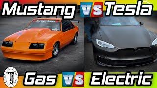 Tesla v/s Mustang  ..  Electric car v/s Gas ..  Who will win?  Who is faster?
