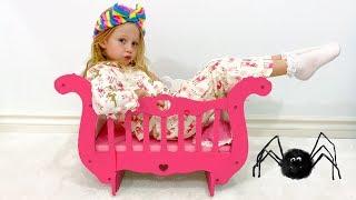 Nastya and her new princess carriage bed