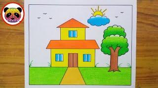 House Scenery Drawing / Ghar Ka Drawing / House Drawing Easy Steps / Easy Drawing / Chitra / Art