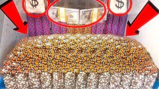 WORLD’S “LARGEST” POKER CHIP MANSION CRASHED DOWN! HIGH LIMIT COIN PUSHER MEGA MONEY JACKPOT!