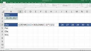 Excel på norsk: Ukenummer og funksjonen Kolonne