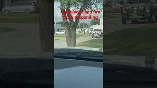 Ambulance and fire truck responding to car crash in Houston, TX/air bags deployed