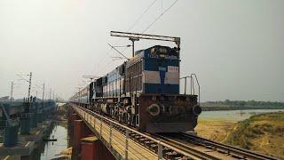 Single line katwa - Ahmadpur Short route Passengers Train Crossing Over Ajay river Bridge with Alco