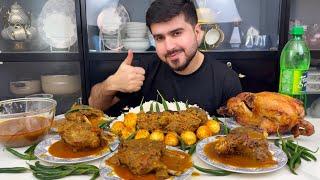 ASMR; Eating Spicy Mutton Curry+Whole Tandoori Chicken With Rice+Extra Gravy+Green Chilli+Eggs