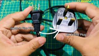 How to Convert Japan 2-Pin Plug to UK 3-Pin Plug | Repair AC Power Cord DIY