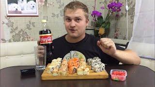 Обжор 1кг роллов. Обзор доставки радуга вкуса. Mukbang eating show