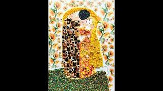 SUNFLOWER KISS (KLIMT INSPIRED). DECORATIVE MOSAIC & NATURAL STONES original sculptural painting