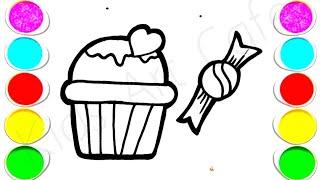 Cupcake Drawing, painting and Coloring for kids and Toddlers,How To Draw CupCake,KAC ,4