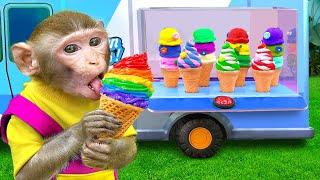 Kiki Monkey try to solve challenge from Ice Cream Truck to get Rainbow Ice Cream | KUDO ANIMAL KIKI