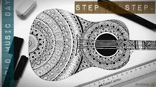 World Music Day Drawing Poster | Mandala Art Guitar | Easy Mandala art| Beautiful Mandala Art Guitar