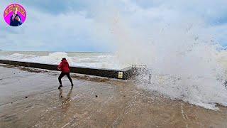 Big Crashing Waves on East Sussex Beach - Windy Storm