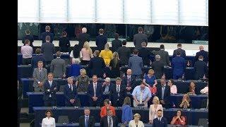 Nigel Farage and Brexit Party MEPs anger EU as they turn their backs on European anthem (2/07/19)