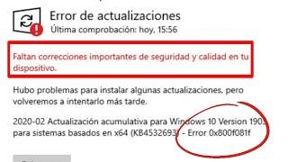 Solución Faltan correcciones importantes de seguridad y calidad en su dispositivo