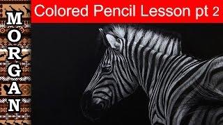 Colored Pencil Tutorial part 2 - Zebra white on black Jason Morgan wildlife art