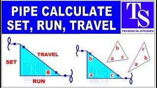 Calculate the travel run set and degree of  triangle for piping and construction drawing for fitters