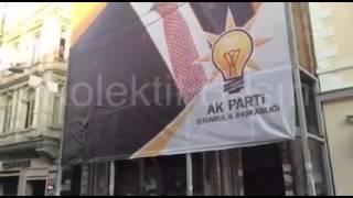 Kolektif İstiklal'de Davutoğlu pankartını kan kırmızısına boyadı