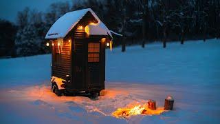 Staying In The Worlds Smallest Tiny House During Snowstorm (19sqft)