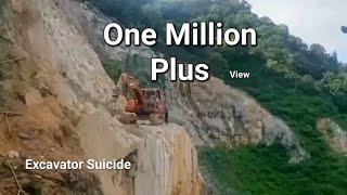 The excavator is falling down from the Mountain